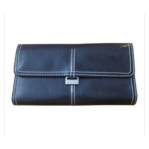 Liz Claiborne Womens Black Tri- Fold Multi Card Slots Snap Close Wallet